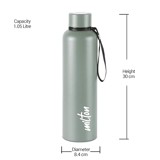 Milton Aura 1000 Thermosteel Bottle, 1.05 Litre, Grey | 24 Hours Hot and Cold | Easy to Carry | Rust & Leak Proof | Tea | Coffee | Office| Gym | Home | Kitchen | Hiking | Trekking | Travel Bottle