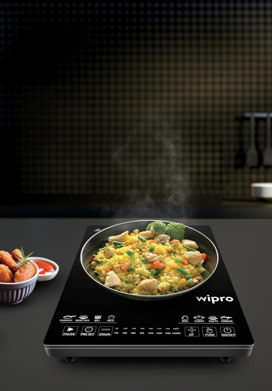 Wipro Elato 1000 Watt, 100% Copper Motor, Mixer Grinder with 4 Jar, Black + Wipro Vesta 2200 watt Indcution Cooktop, Black ((Build Your Home Kit(BYHK))