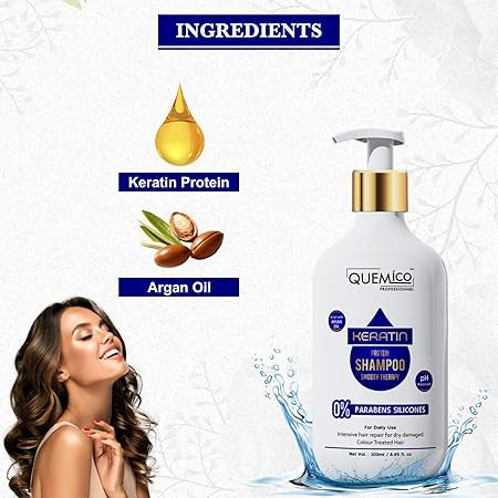 Quemico Professionnel Sulphate Free Keratin Shampoo and Conditioner Combo Set | Keratin Protein Smooth Shampoo (300ml) and Conditioner (150ml) | No Sulphate, Parabens & Silicones Added | Set Of 2
