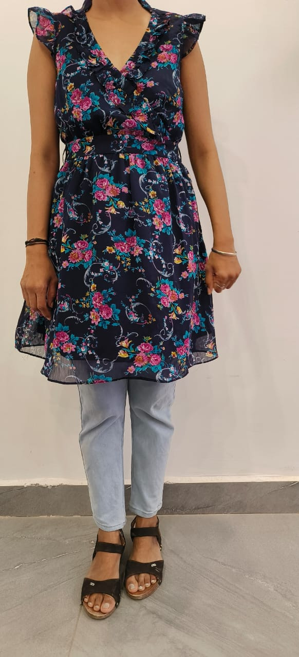 Navy blue sleeveless western dress