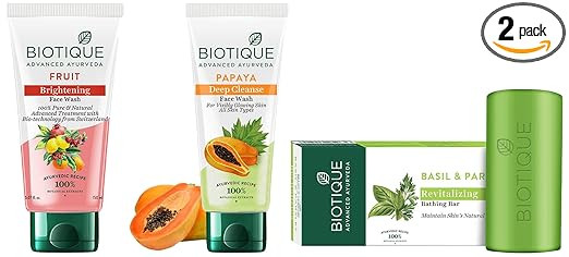 Biotique Papaya Deep Cleanse Face Wash All Skin, 150ml & Biotique Basil And Parsley Revitalizing Body Soap, 150g & Biotique Fruit Brightening Face Wash, 150ml