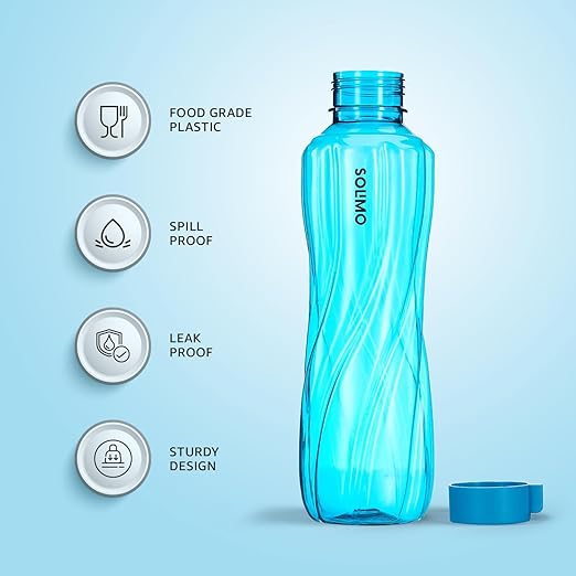 Amazon Brand - Solimo 1000 ml Plastic Water Bottle | Set of 6 |Multi Color