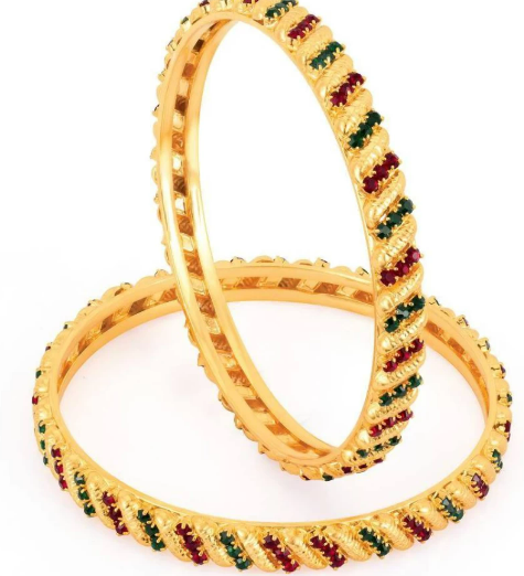 Traditional gold polish with stone studded jhumki Bangles