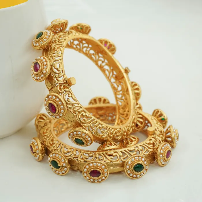 ruby green design gold plated copper bangles