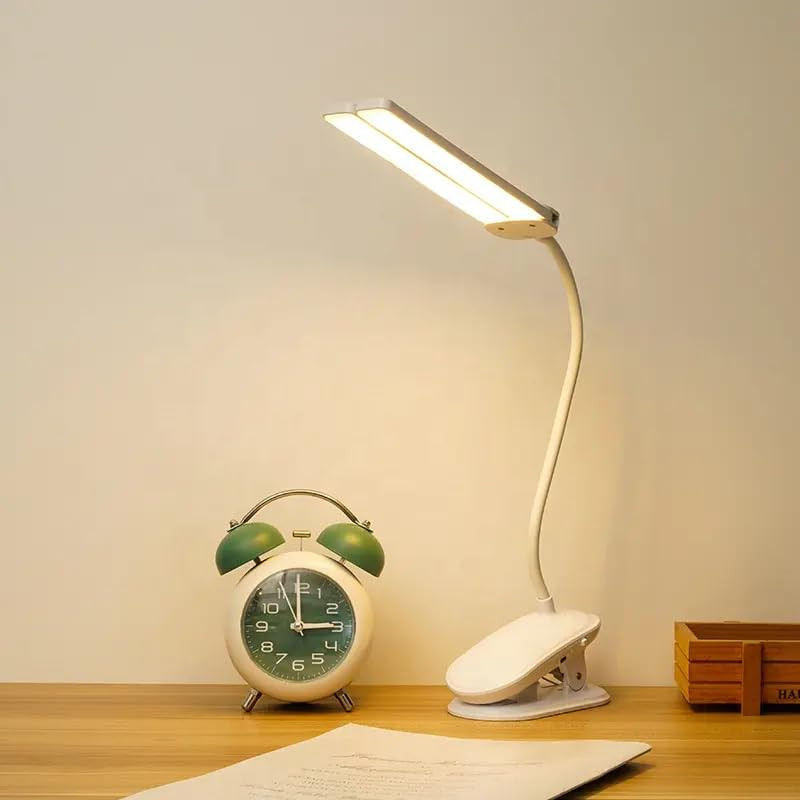 RATAVA 3 Colour Mode LED Table lamp Folding Neck Reading Light Rechargeable led Reading Light Study Lamp for Students, Night Light for Study Room 1pc (Desk Lamp with Clip)