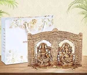 INTERNATIONAL GIFT® Copper Plated Laxmi Ganesh God Idol Statue Oxidized Finish with Beautiful Velvet Box Packing and with Carry Bag (15H x 20W x 4.5L Centimeters)