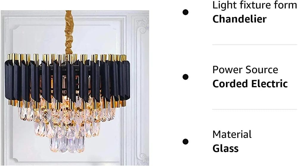 Brontes Metal K9 Crystal Glass Modern Ceiling Jhummer/Chandelier Light Fixture (Clear, Black)
