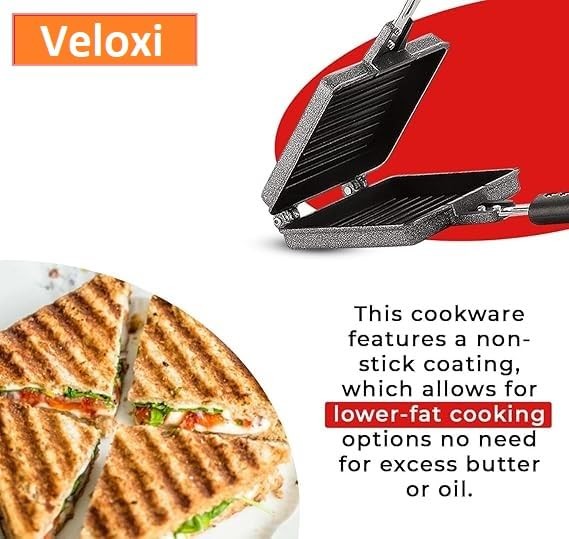 Veloxi Sandwich Maker Grill and Toast - Multi-Function Sandwich Toaster Griller - Gas Compatible sand Sandwich Toaster Premium Big Bread Toaster Non-stick...