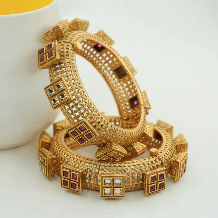 ruby white design gold plated copper bangles