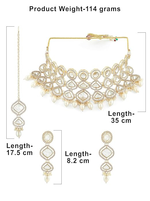 ZAVERI PEARLS Gold Tone Artificial Stones & Beads Bridal Necklace Earring & Maangtikka Set For Women-ZPFK16902