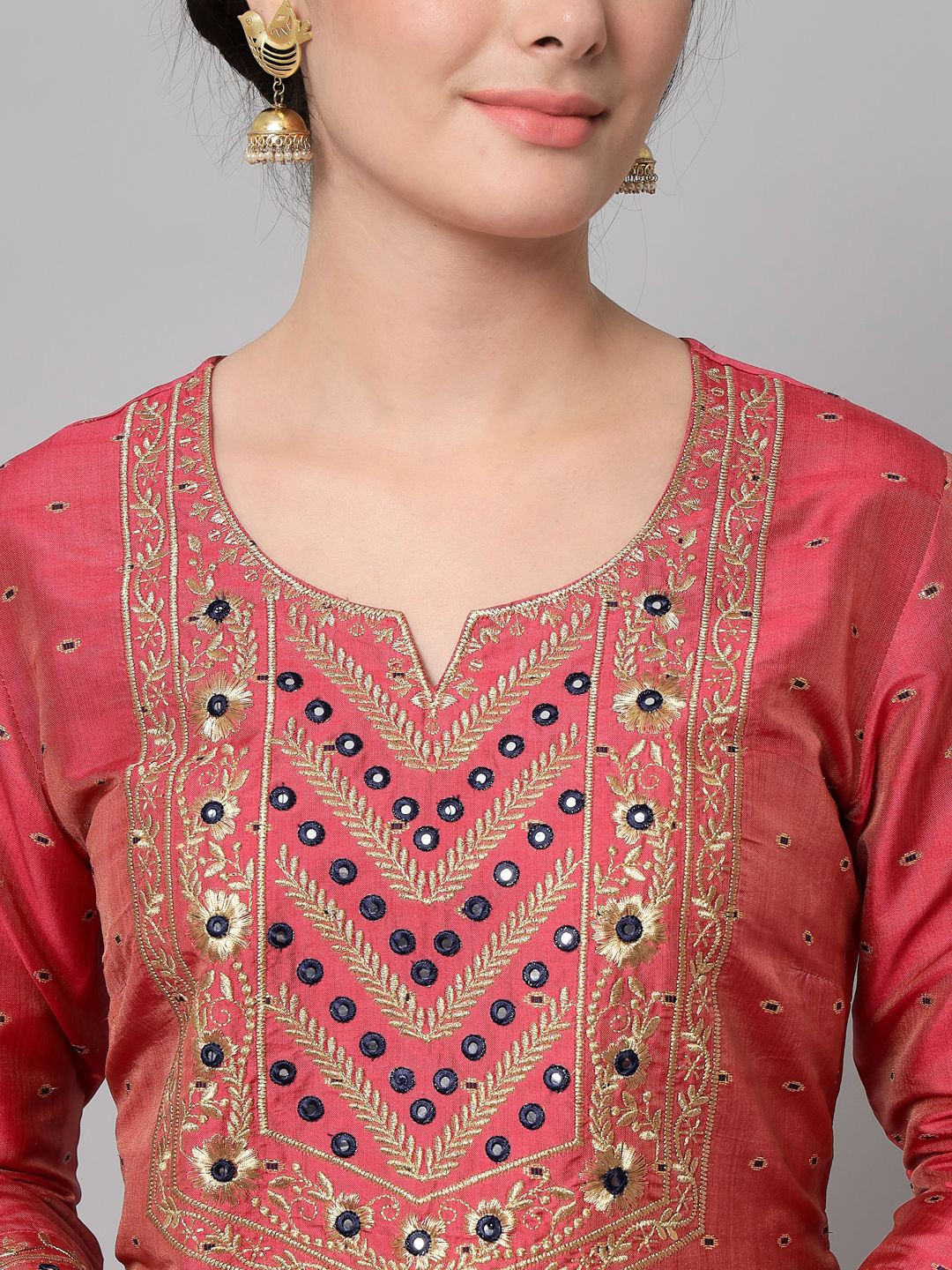 Magenta kurta and trouser set with zari embroidery