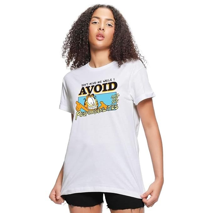 Bewakoof Official Garfield Merchandise Women's Graphic Printed Boyfriend Fit Half Sleeve Round Neck