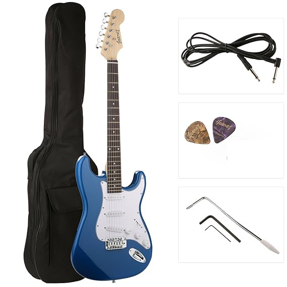 Juârez Acoustic Guitar, 38 Inch Cutaway, 038C with Bag, Strings, Pick and Strap, Black (Electric Guitar Kit, BLUE)