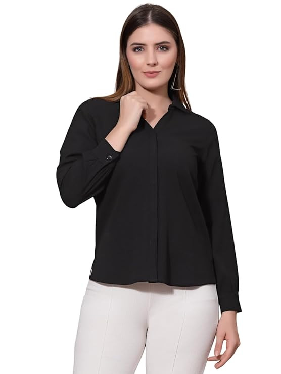 Strong and Brave Women's Western Formal Shirt | Full Sleeve Solid Polyester Button-Down | Elegant Office Wear | Stylish Shirt for Women