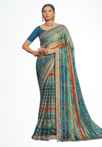 Women's Georgette Floral Printed Saree With Blouse Piece