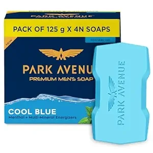 Park Avenue Premium Men’s Soaps for Bath – Cool Blue | 125g (Pack of 4) | Menthol & Mineral Energizer | Grade 1 Soap | For All Skin Types