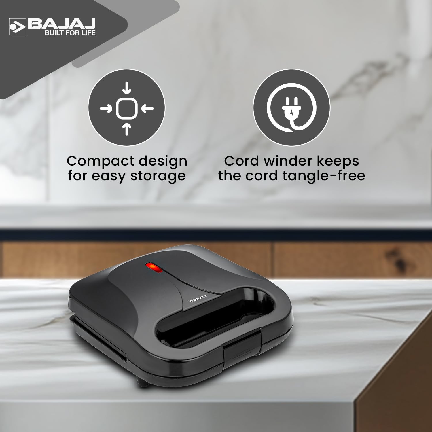 Bajaj SWX 5 800-Watt 2-Slice Sandwich Toaster | Non-Stick Coated Plates for Easy-to-Clean | Upright Compact Storage | Buckle Clips Lock | 2 Years Warranty | Black