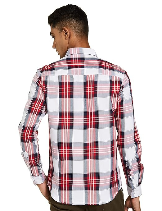 IndoPrimo Men's Regular Fit Self Design Spread Collar Casual Half Sleeve Shirt - Pop