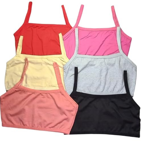 ZADKIEL Sports Bra for Girls (Pack of 6) Cotton Full Coverage Sports Beginners Gym Workout Slip Bra with Regular Activewear Trainiag Bra 11 to15 Years Free Size 28-32 Multicolor,