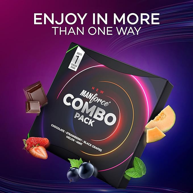 Manforce Combo, Lubricated Flavoured Condoms for Men | 40 pcs | Chocolate, Strawberry, Black Grapes, Melon & Mint | India’s No. 1* Condom Brand for Safe Sex