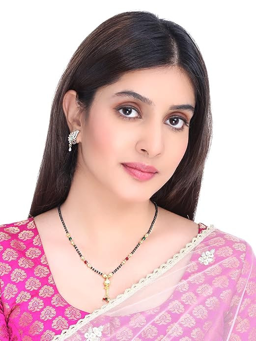 Yellow Chimes Mangalsutra for Women Gold Plated Black Beads Mangal sutra Pendant Necklace for Women and Girls.