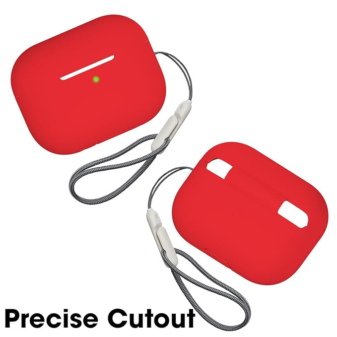 Sounce Soft Silicone Protective Case for Airpods pro 2 Case Cover with Antilost Lanyard, Full Protection Tough Shockproof Charging Case Compatible with Airpods pro 2 Gen-2 2022 with Carabiner - Red Vi