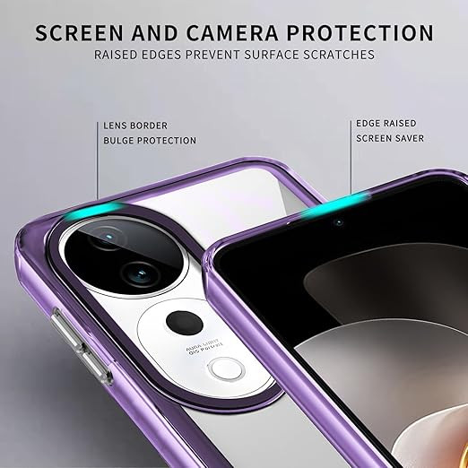 Kapa Warrior Acrylic Clear Back Cover for Vivo V40 / V40 Pro (5G) | Slim Shockproof [Military Grade Protection] Hybrid Bumper Case (Purple Sides)