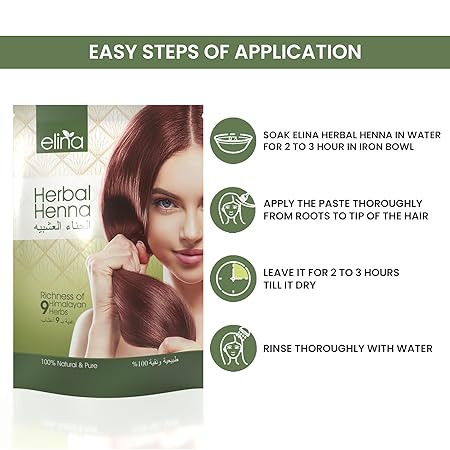 Elina natural henna powder | 100% pure & natural herbal powder | mehandi for hair | nourishment & conditioning hair | chemical free (Rajasthani Henna) | Pack of 1 (150 g)