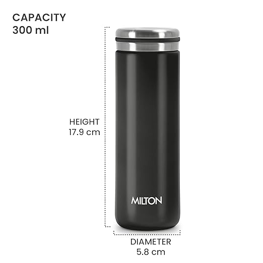 Milton Shiny 300 Thermosteel Insulated Water Bottle, 300 ml, Black| Hot and Cold | Leak Proof | Office Bottle | Sports | Home | Kitchen | Hiking | Treking | Travel | Easy to Carry | Rust Proof