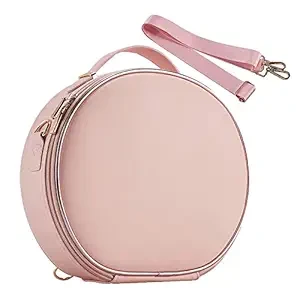 Seagull flight of fashion Cosmetic Bag, Makeup Organizer Bag for Home & Travel,Vanity Bag with Dividers for Brushes,Toiletries, Cosmetics 28 x 25 x 9 cm - Rose Gold Round PU