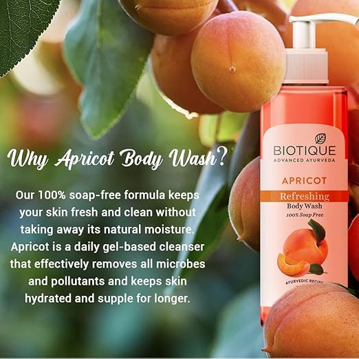 Biotique Apricot Refreshing Body Wash | Keeps Skin Fresh and Clean | Brightens Skin and Reducing Dark Spots | 100% Botanical Extracts | Suitable for All Skin Types | 200ml