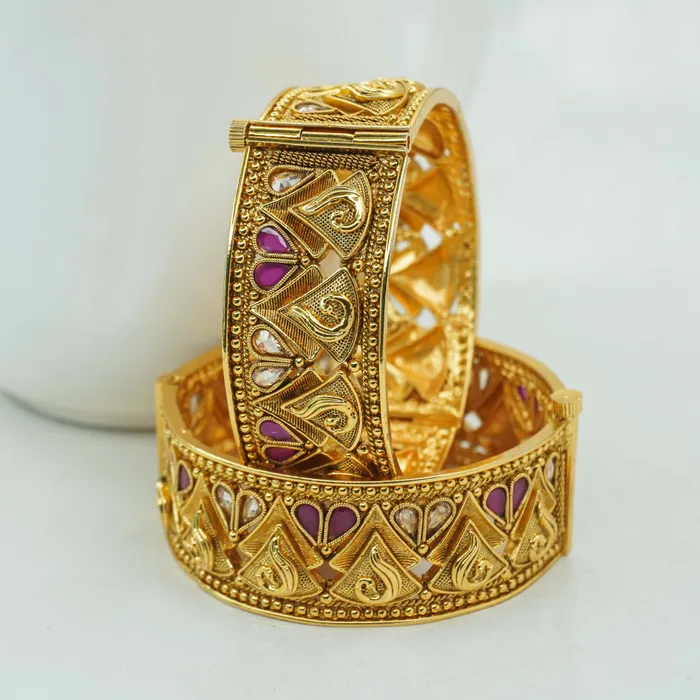 Beautiful ruby design gold plated copper bangles set