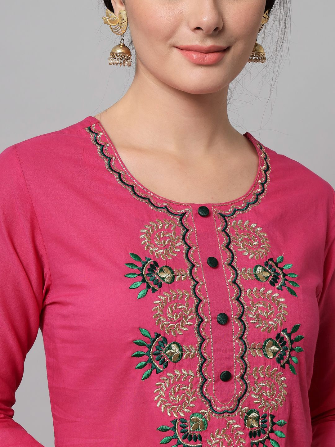 Pink embroidered kurta trouser set with dupatta