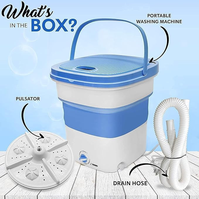 ROMINO 2Kg Portable Mini Top Loading Washing Machine, Foldable Bucket Washer with Modes, Single Person Use Mobile Washing & Spin Dry for Baby Clothes, Hostel, Travel, Lightweight (Multi)