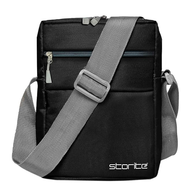 Storite Nylon Stylish Padded Mini Sling Bag for Men and Women, Small Passport Travel Bag (Black - 16 x 7 x 23 Cm)