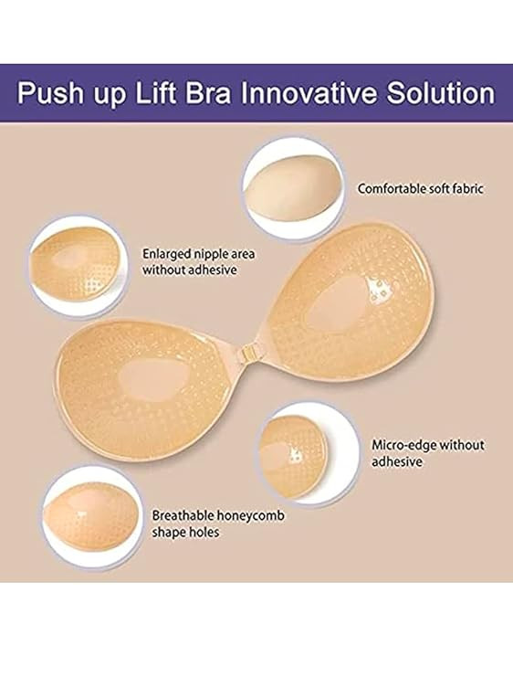 AKHIRAH Women's & Girl's Strapless Push Up Wire Free Stick On Invisible Bra (Free-Size)