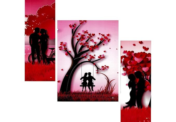 SAF paintings Beautiful Combo - Set of 3 Lord Radha Krishna Flute Love & Peacock Greenery Beautiful & Set Of 3 Couple Beautiful Painting (12 X 18 Inch)