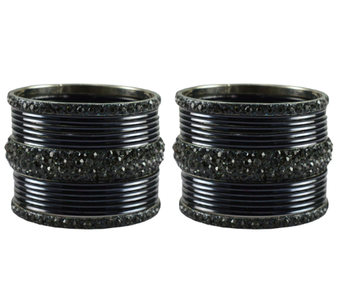 New Black Polished & black stone bangle set for women&girls