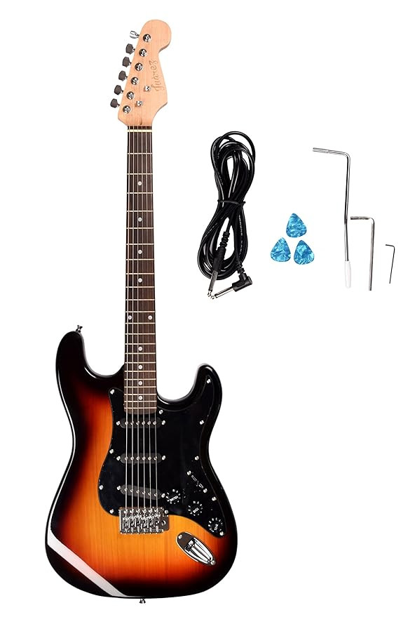 JUAREZ JRZ-ST01, 6 Strings Linden Wood Electric Guitar, Right Handed with Bag/Case, 2 x Picks (3TS Sunburst, 38 Inches)