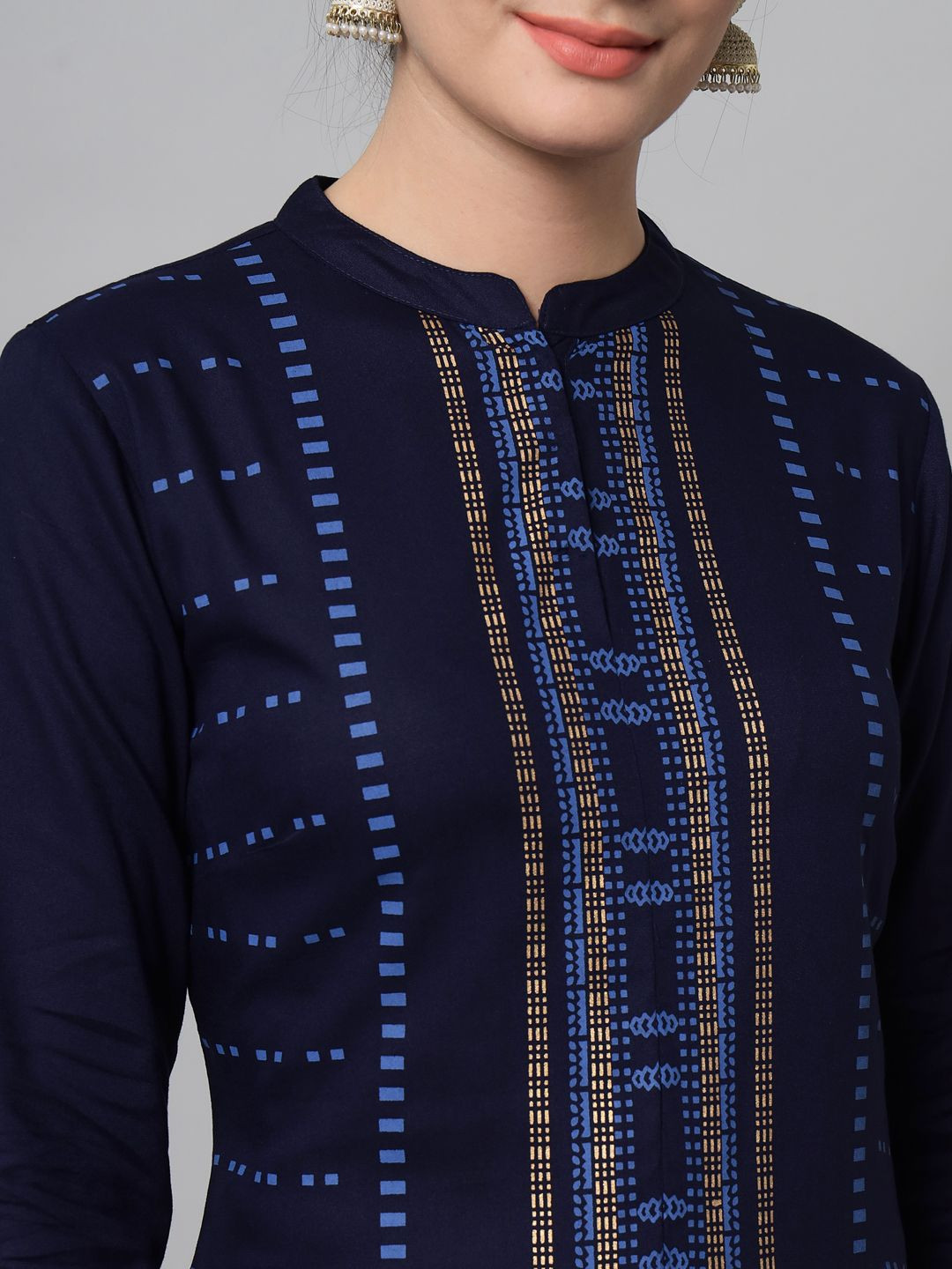 Navy blue printed kurta trouser set