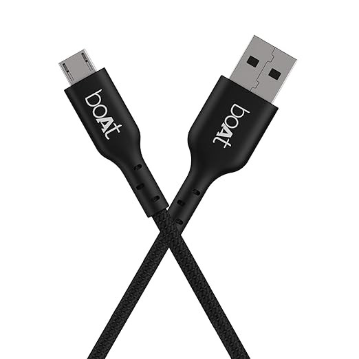 boAt Micro USB 150 Tangle-free, Sturdy Micro USB Cable with 3A Fast Charging & 480mbps Data Transmission, 10000+ Bends Lifespan & Extended 1.5m Length Black)