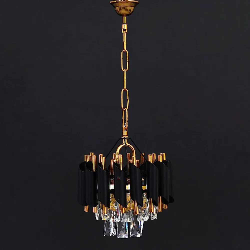 Prop It Up Precious Crystals, Round Shaped Black Finished Pendant/Hanging Small Chandelier Celling Light, with as Four/K-9 Crystals, led Pendant Light Bulb not Included Chandelier Ceiling Lamp (12")