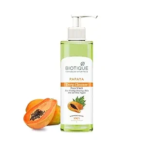 Biotique Papaya Deep Cleanse Face Wash | Gentle Exfoliation | Visibly Glowing Skin | 100% Botanical Extracts| Suitable for All Skin Types | 200ml