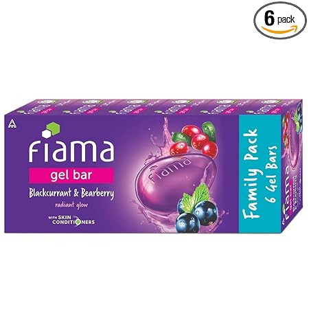Fiama Gel Bar Blackcurrant And Bearberry, With Skin Conditioners For Moisturized, Radiant & Glowing Skin, 750g (125g - Pack of 6), Soap for Women & Men, For All Skin Types