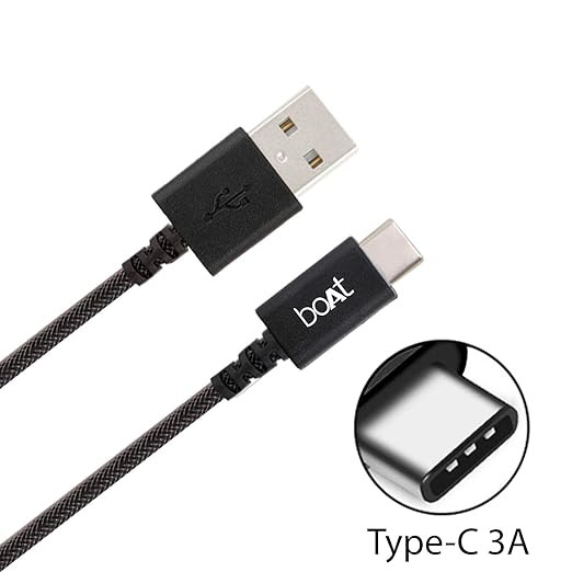 boAt Type-C A400 | Type-C to USB A 2 Mtrs Cable| 3A Fast Charging & 480mbps Data Transmission | Compatible for all Smartphones & Tablets (Black)