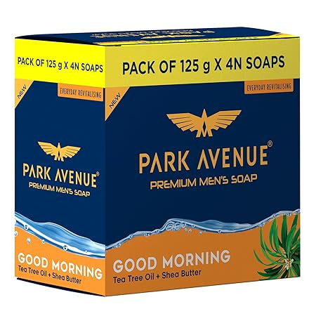 Park Avenue Premium Men’s Soaps for Bath – Good Morning | 125g (Pack of 4) | Enriched with Tea Tree Oil & Shea Butter | Grade 1 Soap | For All Skin Types