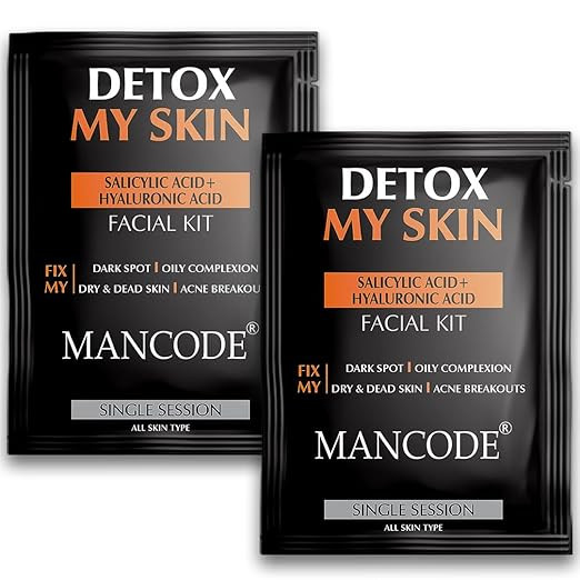 Mancode Detox My Skin Facial Kit For Men | Salon-Like Glowing Skin In 6 Easy Steps | Improves Skin Texture | Instant Glow | Suitable For All Skin Types - 2 x 58 G (Pack of 2)