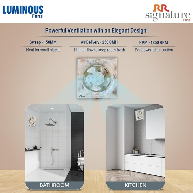 RR Signature Vento Deluxe 150 mm Exhaust Fan For Bathroom, Kitchen with Strong Air Suction, Rust Proof Body and Dust Protection Shutters (Marble Beige)