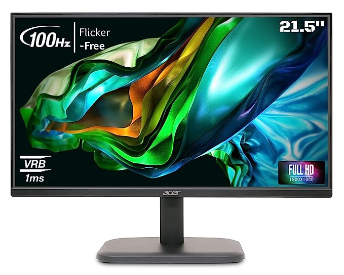 Acer EK220Q 21.5 Inch (54.61 cm) Full HD (1920x1080) Pixels VA Panel LCD Monitor with LED Back Light I 1 MS VRB, 100Hz Refresh I 250 Nits I HDMI & VGA Ports with HDMI Cable I Eye Care Features (Black)