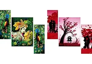 SAF paintings Beautiful Combo - Set of 3 Lord Radha Krishna Flute Love & Peacock Greenery Beautiful & Set Of 3 Couple Beautiful Painting (12 X 18 Inch)